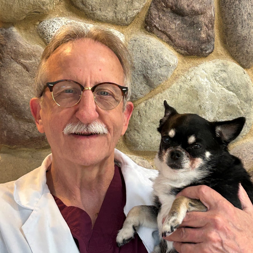 Dr. Kersten holding a pet cat in his hands